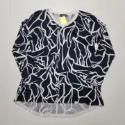 $175 NEW Pure Amici 100% COTTON Sweater Women's XS White Black Abstract Pattern