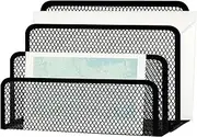 Office Vertical Desk File Organizer, Mesh Metal Mail Organizer Countertop with 3-Slot, Multifunctional Mail File Holder for Filing Folders Paper Letters (Black)