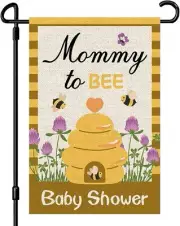 Mommy to Bee Garden Flag, Bumble Theme Baby Shower Party Yard Multicolor