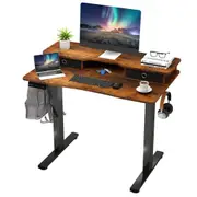 Costway 100x60cm Electric Lift Table Height Adjustable Stand Up w/Control Panel Office Gaming Computer Desk Brown