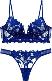 [Generic] Lace Necklace Set Women V Neck Sexy Female Comfortable Underwear Vest Floral Lace Lingerie Lace Backless Lanyard Underwear Suit Lace Underwear Women Lace Panties and Bra Set