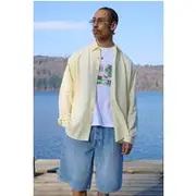 Mens Yellow Super Oversized Linen Blend Pleated Back Shirt