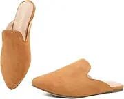 [BOYYOUN] Women's Low Slip On Mule Comfortable Slides-Vegan Suede-Flat Slides for Women，Comfortable Pointed Toe Flat Heel Loafers Golden，Mules