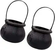 HEALEEP 2pcs Halloween Candy Cauldron Containers Sturdy Kettle Pots for Trick Treating Party Favor Versatile Buckets for Sweets Decorations Lightweight with Handles