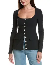 WeWoreWhat Boatneck Peplum Linen-Blend Blazer Top
