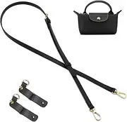 Women's Shoulder Bag for Longchamp, Leather Strap Bag Strap for Mini Bag (Black, Gold)