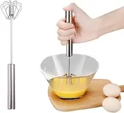 Cecurpo Stainless Steel Semi-Automatic Whisk, 2024 Upgraded Stainless Steel Egg Whisk Hand Push Rotary Whisk Blender, Versatile Hand Push Mixer Stirrer Tool for Cooking Kitchen Home Egg Milk (10in)