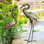 Garden Crane Statues, Blue Heron Sculptures for Outdoor, Cranes Decor Metal Bird