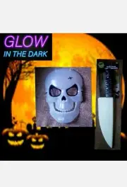 Skeleton Halloween Costume Kids Glow In The Dark Scary Mask & Blade Boy/Girl NEW