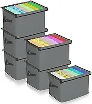 Storage Box with Lid, Large Foldable Box with Handles, Pack of 6, Storage Box, Organiser for Wardrobe, Clothes, Books, Toys
