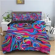 Geometric 3D Printed Bedding Set Soft Single King Queen Psychedelic 3D Abstract Duvet Cover and Pillowcase 2/3pcs Quilt Covers(6,210x210cm 3PCS)