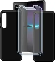 [LCEHTOGYE] Case for Sony Xperia 1 V + 3 Pcs Tempered Glass Screen Protector, 2 X Slim Black Shock-Absorption Soft TPU Bumper Protective Phone Case Cover for Sony Xperia 1 V (6,5")