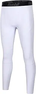 [Runhit] Boys Compression Leggings,Athletic Tights Basketball Compression Pants,Youth Boys Base Layer Pants Sports Legging White L