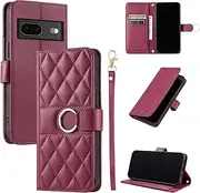 Compatible with Google Pixel 7 Pro 5G Kickstand Case Cover,Compatible with Google Pixel 7 Pro 5G Lanyard Magnetic Closure Wallet Case Red