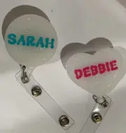 retractable badge holder Pretty Sparkly White With You Name