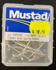 Mustad 4202 D Open Eye Gang Hooks Size 4/0 - Box of 25 - Silver SS Fishing hooks