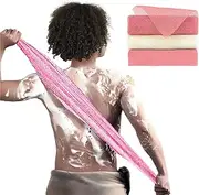 3Pcs African Body Exfoliating Net, African Net Bathing Sponge, Body Deep Cleaning Wash Long Scrub, Shower Net Exfoliating Cloth Back Scrubber for Men Women (1*Beige+2*Pink)