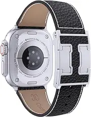 CrazyGrass Genuine Leather Band Compatible with Apple Watch 44mm45mm46mm49mm for Men, Leather Strap with Magnetic H-Shaped Buckle for iWatch Ultra Series 10 9 8 7 6 5 4 SE
