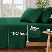 SiinvdaBZX Extra Deep Pocket Queen Sheets Set - Fits Mattress Up to 24 Inches Thick - 4 Piece Forest Green Deep Pocket Sheets for Air Mattress - Soft 1800 Thread Count Fitted Sheet with Side Pocket