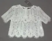 Valleygirl: Size: 10. Modern Stylish Chic White/Off-White, Petite Lace Over, Top