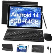 Android 14, 2 in 1 Tablet with Keyboard, 10 inch Tablets, 8GB+64GB/1TB Black