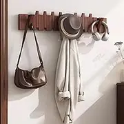 Wood Coat Rack Wall Mount, Piano Coat Hanger Wall Mount, Flip Down Wall Hook Rack with 12 Hooks, Heavy Duty Wall Coat Hooks for Kitchen, Entryway, Bedroom, Walnut