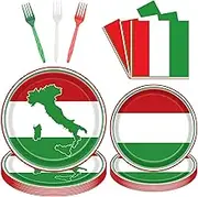 96Pcs Italian Birthday Party Supplies Italy Flag Plates and Napkins Disposable Party Tableware Sets Red White and Green Italy Family Party Decorations Serves 24 Guests