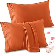 Vonty 2 Pack Standard Pillow Cases - 20x26 Inch, 1800 Thread Count Microfiber Pillowcases Standard Size Burnt Orange Pillow Sases Luxury & Soft Embroidered Bed Pillow Covers with Envelope Closure