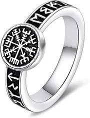 [POPLYKE] 925 Sterling Silver Viking Rune Ring Wolf Ring for Women Men Viking Jewelry Gothic Ring Birthday Gifts 8#