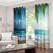 Exquisite Curtains for Kids Bedroom Sea & Leaves W168cm (66") x D138cm (54") x 2 3D Pattern Microfiber Blackout Fabric Eyelet Window Drapes for Kids Nursery Playroom 2 Panels