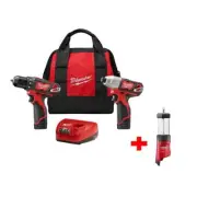 Milwaukee Drill-Driver + Impact Combo Kit 12V Li-Ion Cordless w/ LED Lantern