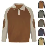 Men's Colorblock Long Sleeve Button Round Neck Shirt Pullover Sweatshirt T Shirt