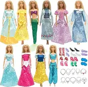 ONEST 30 Pieces Princess Clothes and Accessories for 11.5 Inch Girl Doll Include 10 Pieces Princess Dresses, 10 Pairs Shoes and 10 Pieces Necklaces - Litter Girls Gift