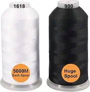New brothread Set of 2 (White + Black) Polyester Machine Embroidery Thread Huge Spool 5000M for All Embroidery Machines
