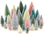 30 PCS Mini Bottle Brush Christmas Trees with Wood Base, Small Pine Tree Sisal T