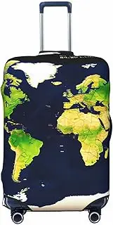 [CADREWY] World Map Print Travel Suitcase Cover Luggage Protector with Elastic Anti Scratch for Carry On, Black, Medium