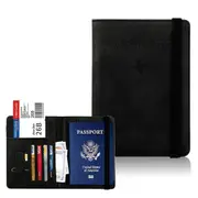 RFID Blocking Passport Holder for Travel Accessories Passport Purse Card Wallet -Black