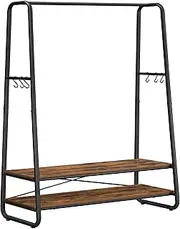 VASAGLE Clothes Rail Heavy Duty 2 Shelf Clothes Rack 6 S Hooks and Steel Frame for Bedroom Industrial Rustic Brown and Black RGR112B01