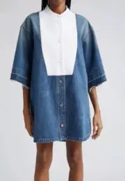 Stella Mccartney Mixed Media Button Front Shirtdress NWT XXS