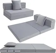 MeMoreCool Folding Mattress Double, High Density Foam Fold Out Sofa Chair Z Bed, Foldable Floor Futon Mattress, Floor Lounger Guest Sofa Bed Folding Couch for Sleeping, Car Tent, Travel, 12cm thick