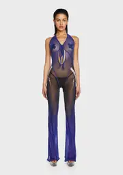 [Namilia] Mesh Tie Knot Speed Racer Jumpsuit - Blue