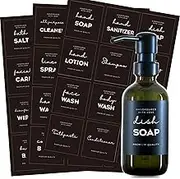 36 PCS Printed Label Stickers for Bottles, Prefdo Waterproof Minimalist Farmhouse Labels for Bathroom Kitchen Hand Soap Shampoo Conditioner Lotion Dispenser Bottles Containers(Black)