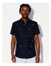 [Kenji] Joe Convo Print Short Sleeve Shirt in Navy