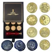 Wax Seal Stamp Set, 7 PCS Moon Star Space Sealing Wax Stamp Heads with Wooden...