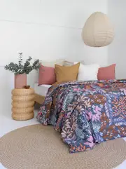 Kantha Quilt Indian Quilt Block Print Quilt Bedspread Bohemian Boho Cotton Throw Quilt Handmade Blanket Doona King Size 071