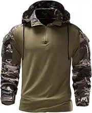 [Generic] Men's Hooded Camouflage Top Male 1/4 Zip Tactical Army Hoodies Shirt Man Long Sleeve Camo Patchwork T-Shirt