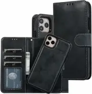 Magnetic Detachable Wallet Case with Card Slots Folio Case (iPhone 12 Pro, Black