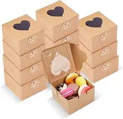 [PEKGLOW] 50 Pcs Pastry Bakery Boxes Brown Paper Boxes Cake Boxes 4x4x2.5 inches Heart Candy Boxes Cookie Boxes with Window Treat Boxes Cupcake Boxes for Cookie Pastry Birthday Wedding Valentines Day
