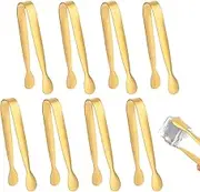 8pcs Mini Metal Tongs, 4.3 Inch Stainless Steel Small Kitchen Tongs for Serving Food Ice Cubes Sugar Cubes Buffet Tea Party Coffee Bar (Gold)