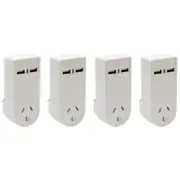 4PK Moki Power Socket w/ Dual USB-A Compact Travel Adaptor Wall Charger White